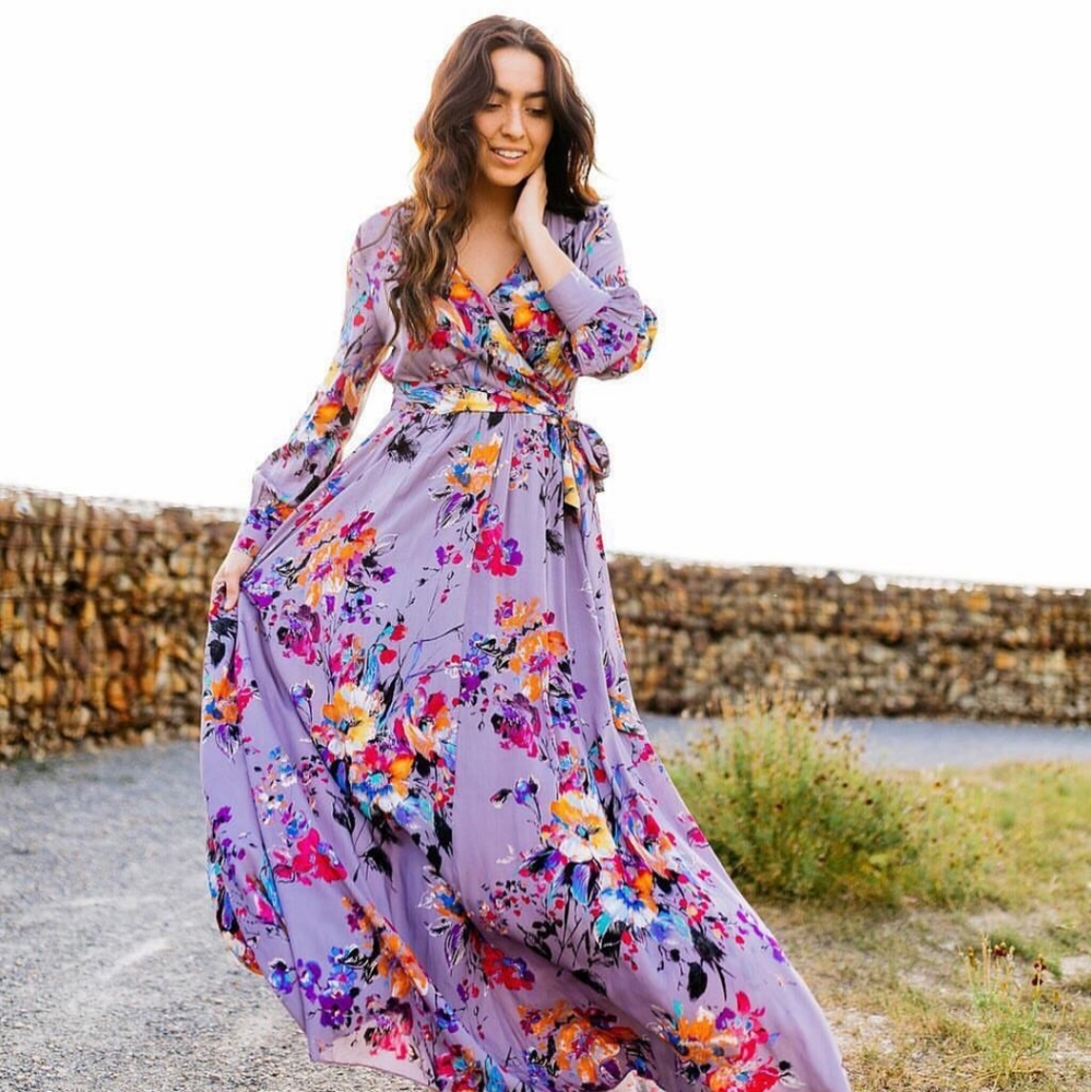 Purple Watercolor Maxi Dress